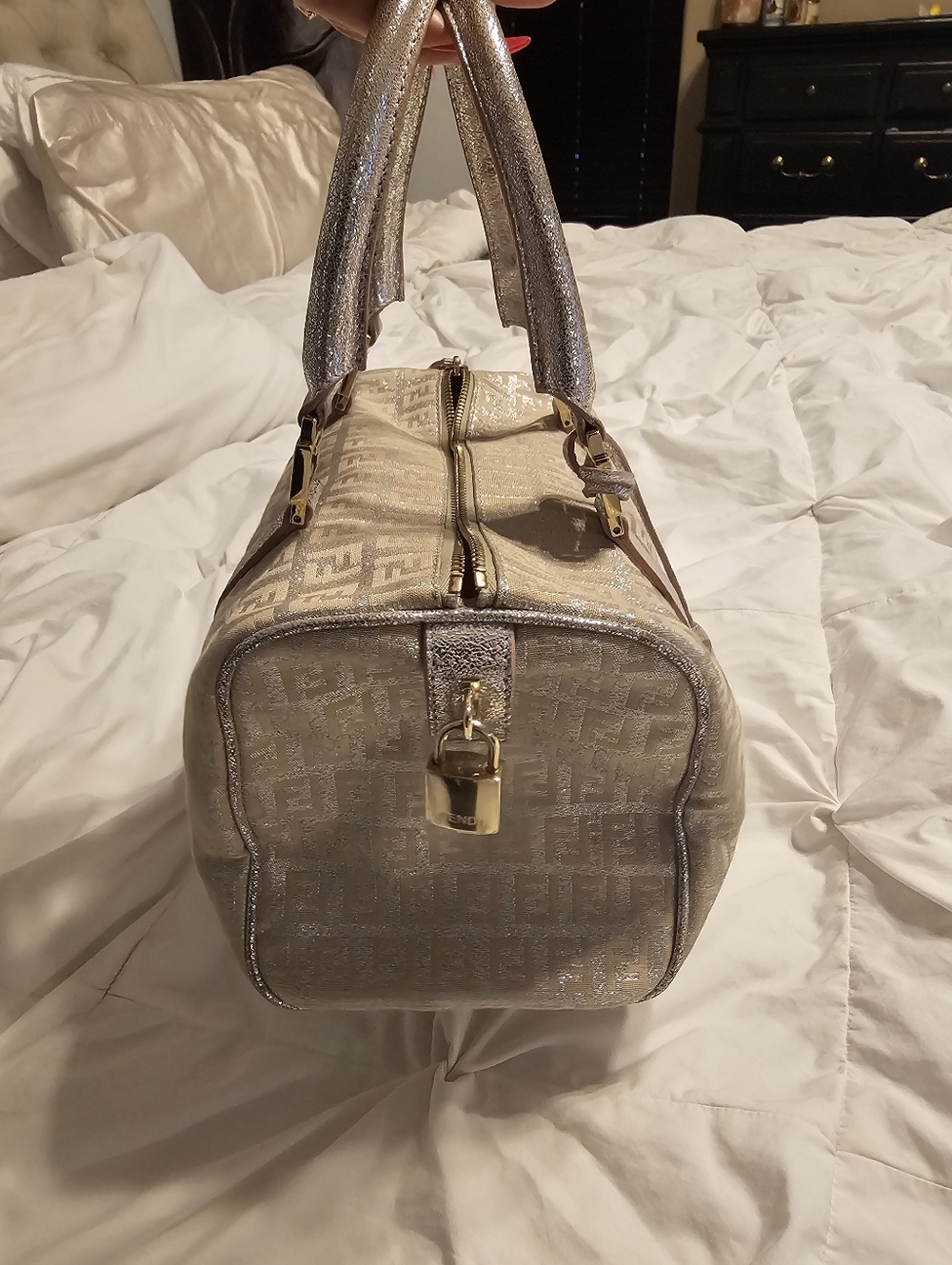FENDI 2000-2010 Zucchino Canvas Shine Bauletto Forever Boston Bag - Picture 5 of 13